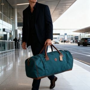 Polo Ralph Lauren Green Duffel Bag with Brown Vegan Leather Trim